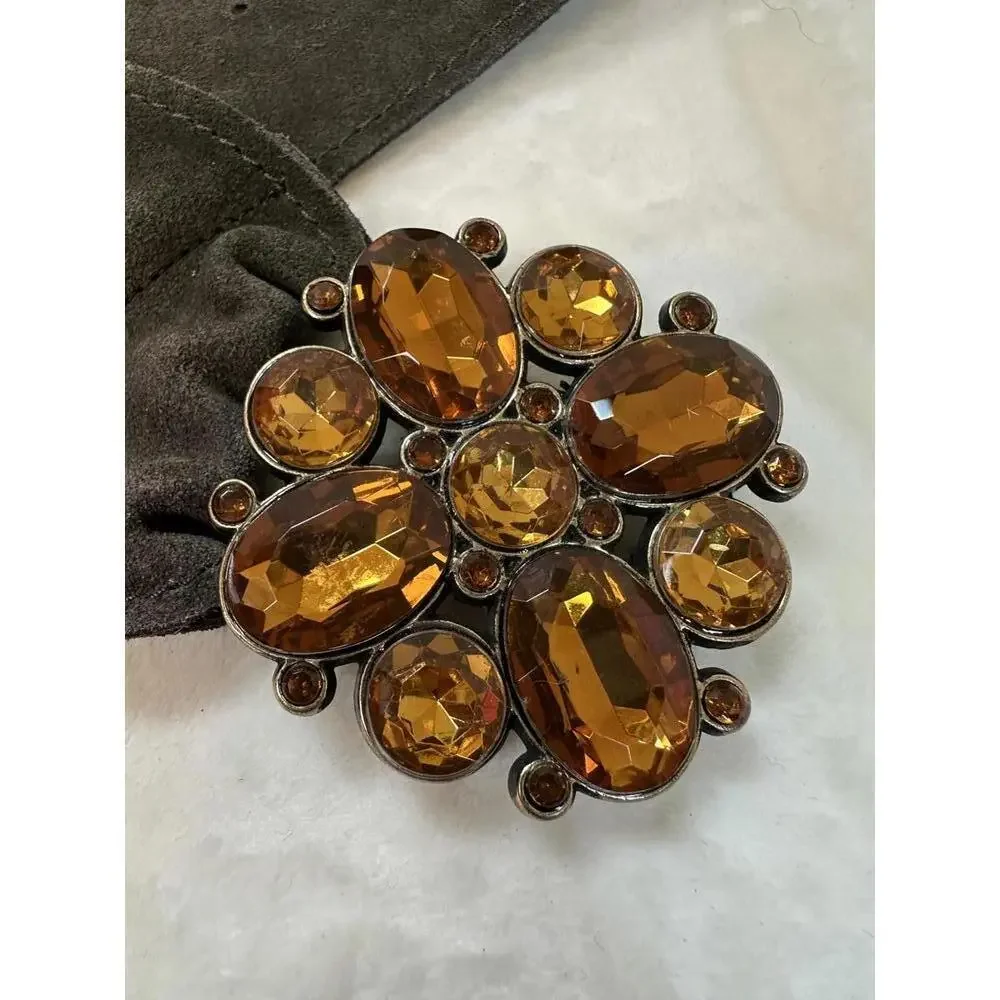 Olive Green Suede Belt with Amber Gemstone Buckle Adjustable Y2K Small/Medium